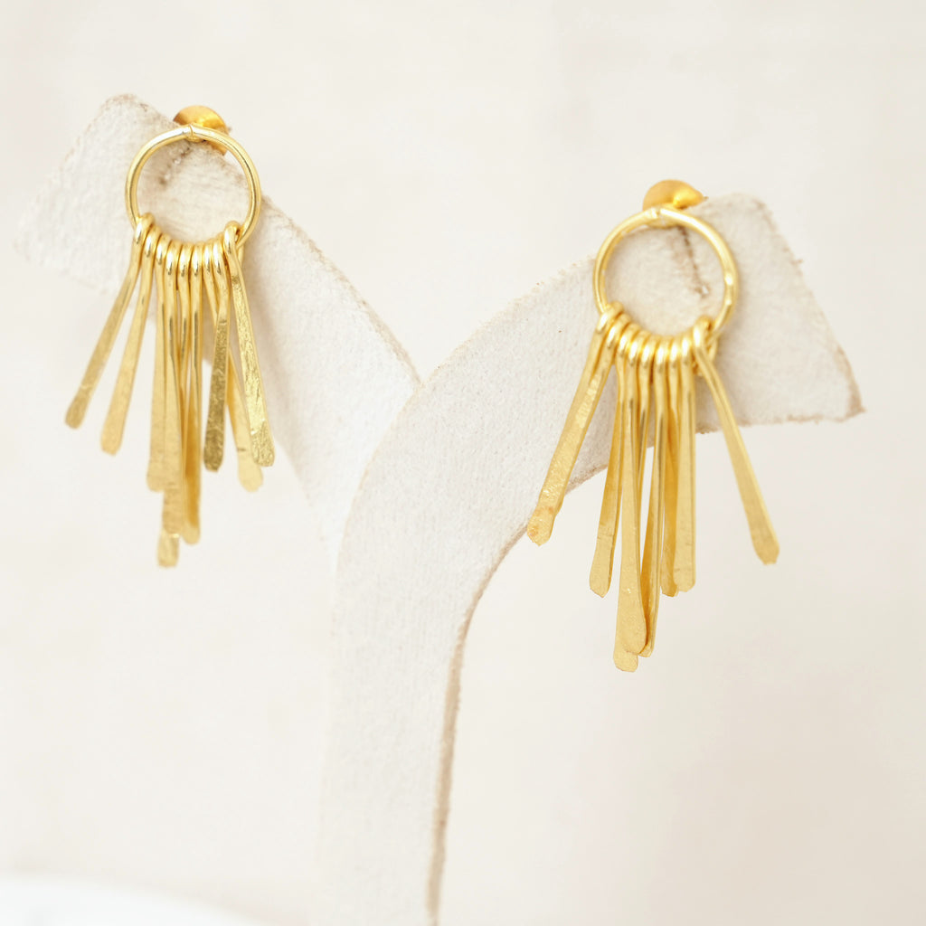 Hammered Gold Fringe Hoop Earrings