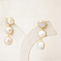 Coin Pearl Triple Drop Earrings