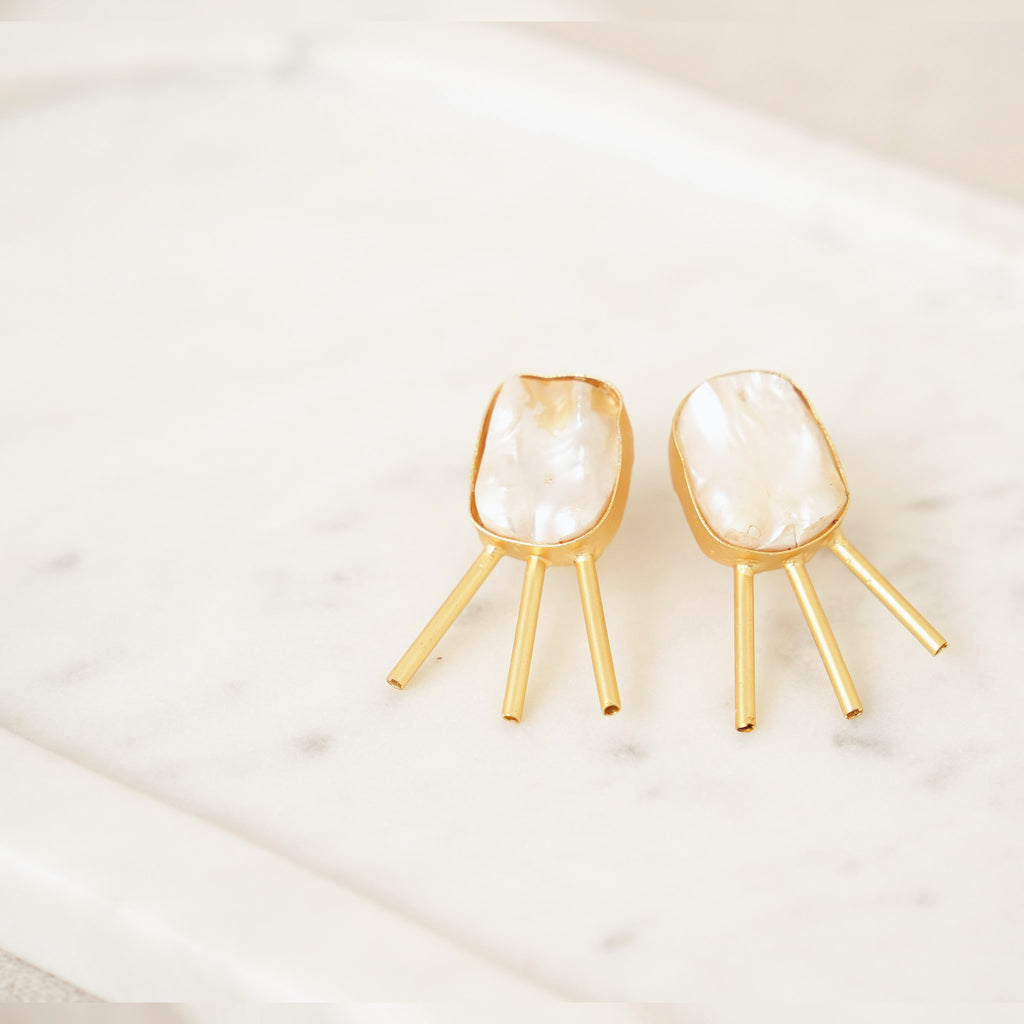 Baroque Pearl Gold Fringe Stud Earrings