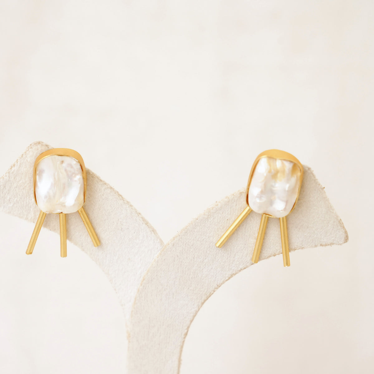Baroque Pearl Gold Fringe Stud Earrings