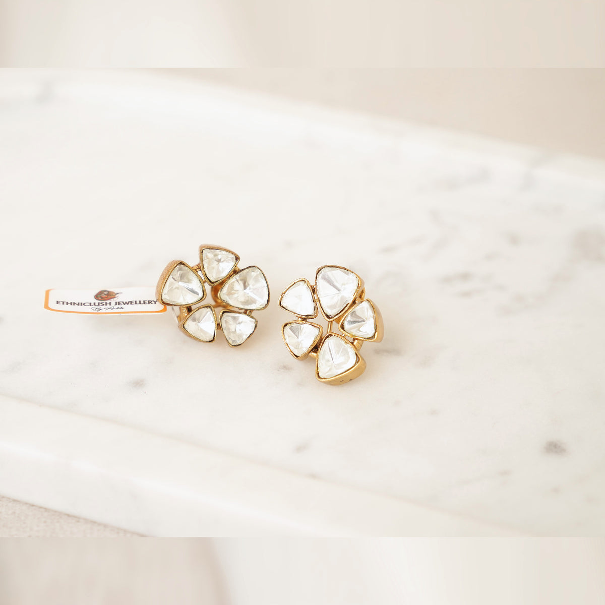 Kundan Polki Flower Stud Earrings