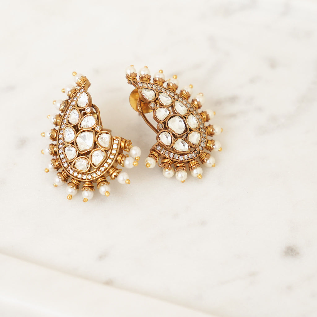 Kundan Paisley Pearl Earrings