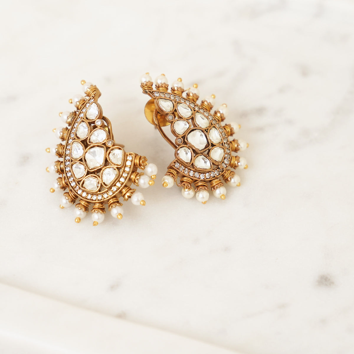 Kundan Paisley Pearl Earrings