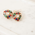 Navratna Kundan Heart Stud Earrings