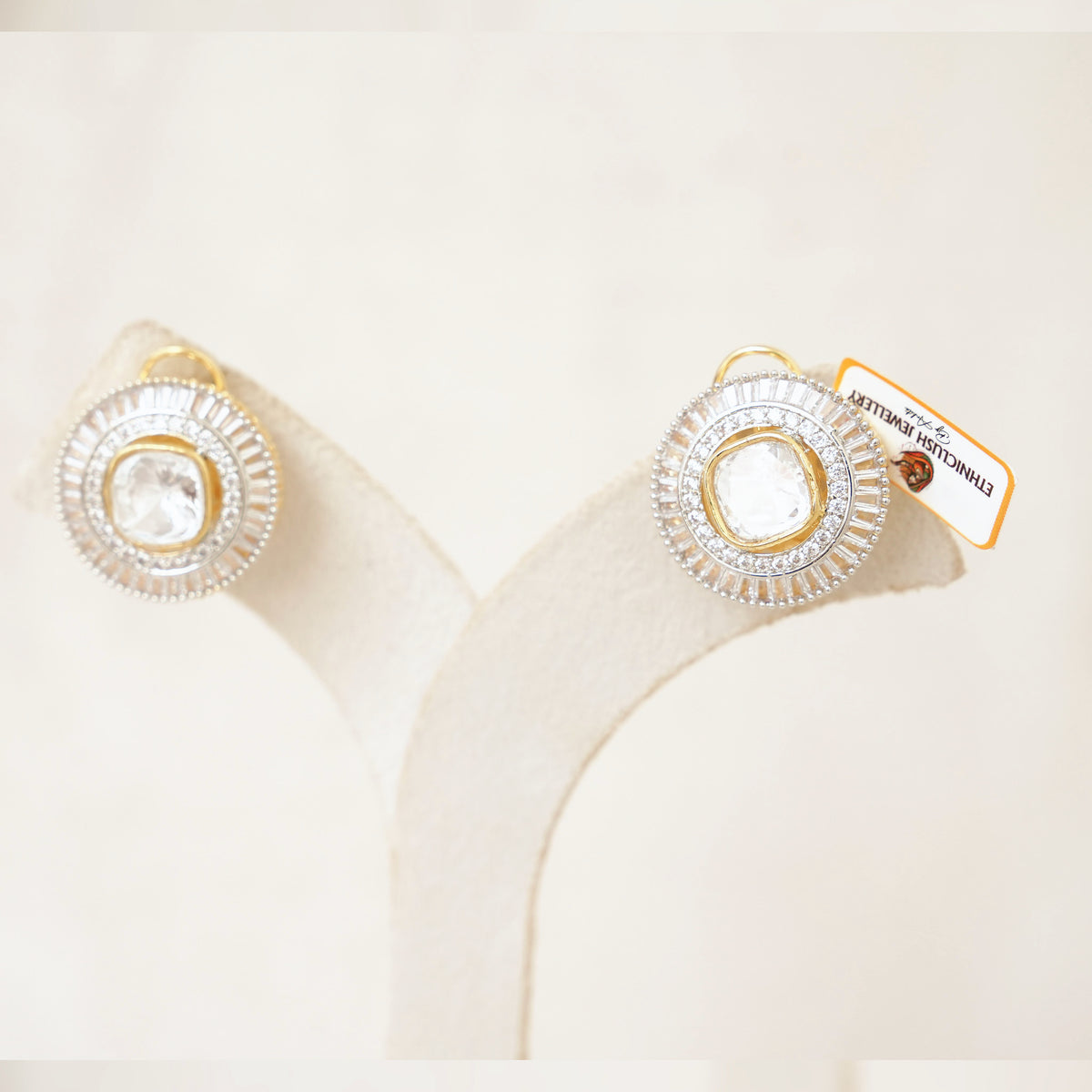 Polki Baguette Halo Stud Earrings