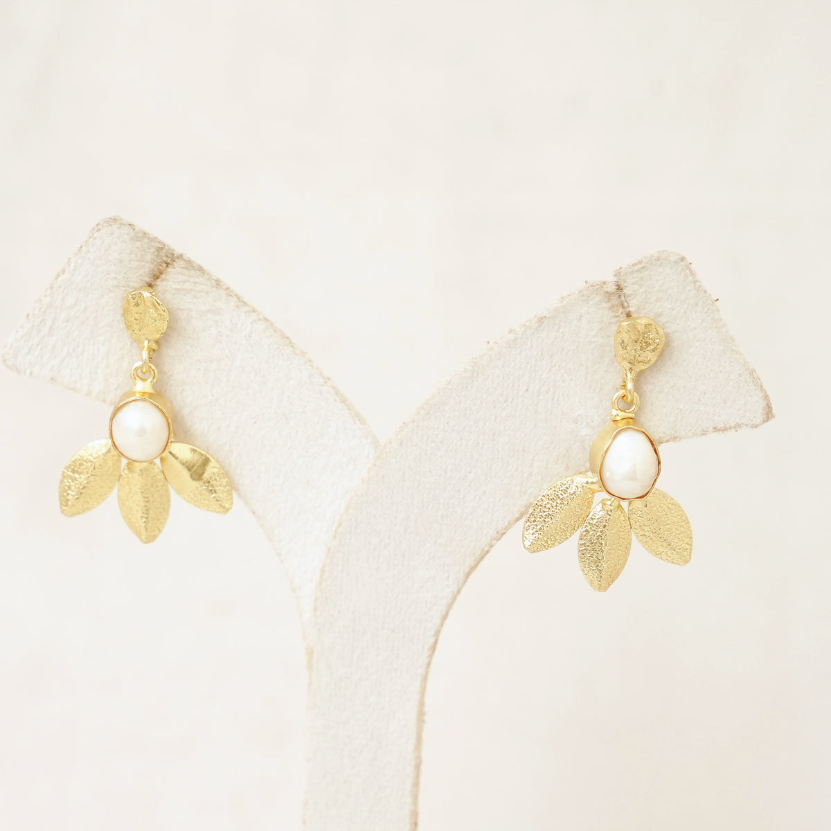 Gold Leaf & Pearl Drop Earrings