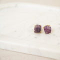 Raw Gemstone Prong Stud Earrings - Purple