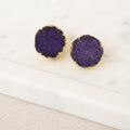 Purple Druzy Round Stud Earrings