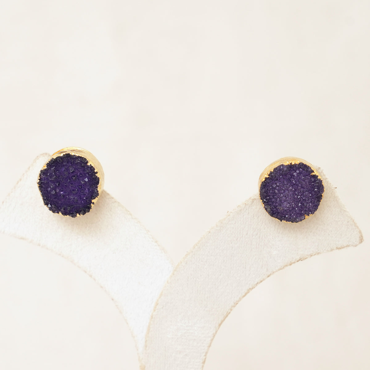 Purple Druzy Round Stud Earrings