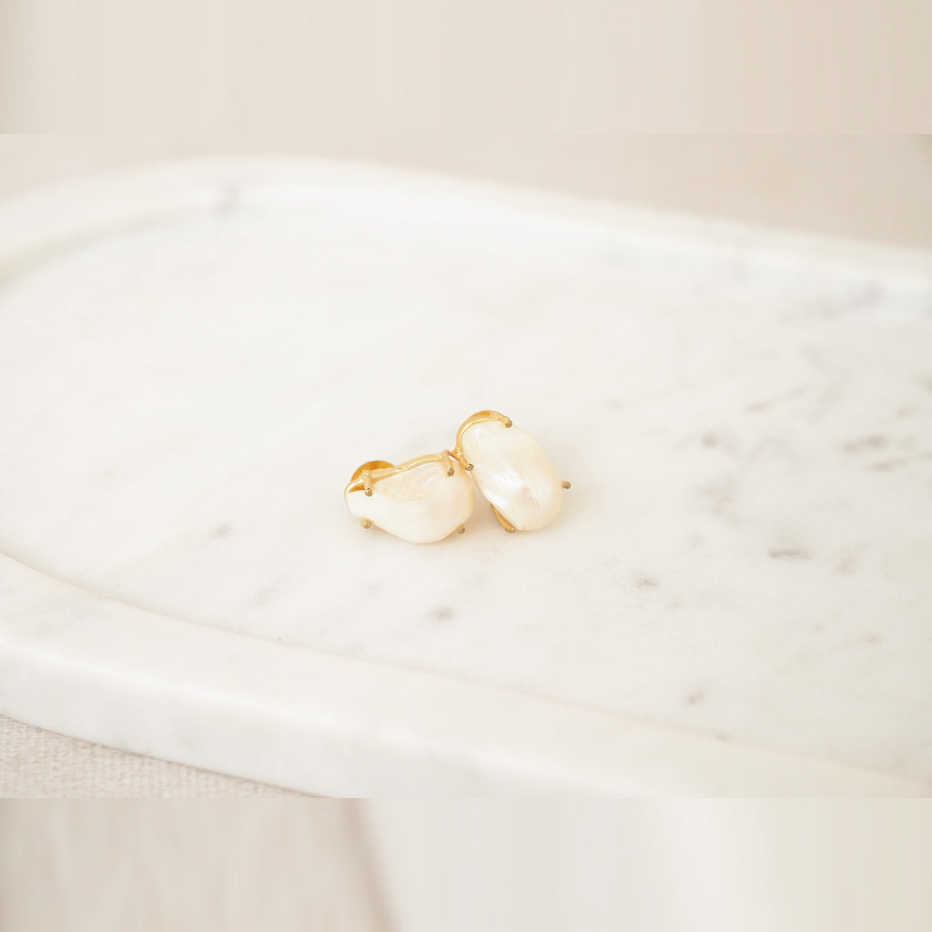Baroque Pearl Stud Earrings - Prong Set