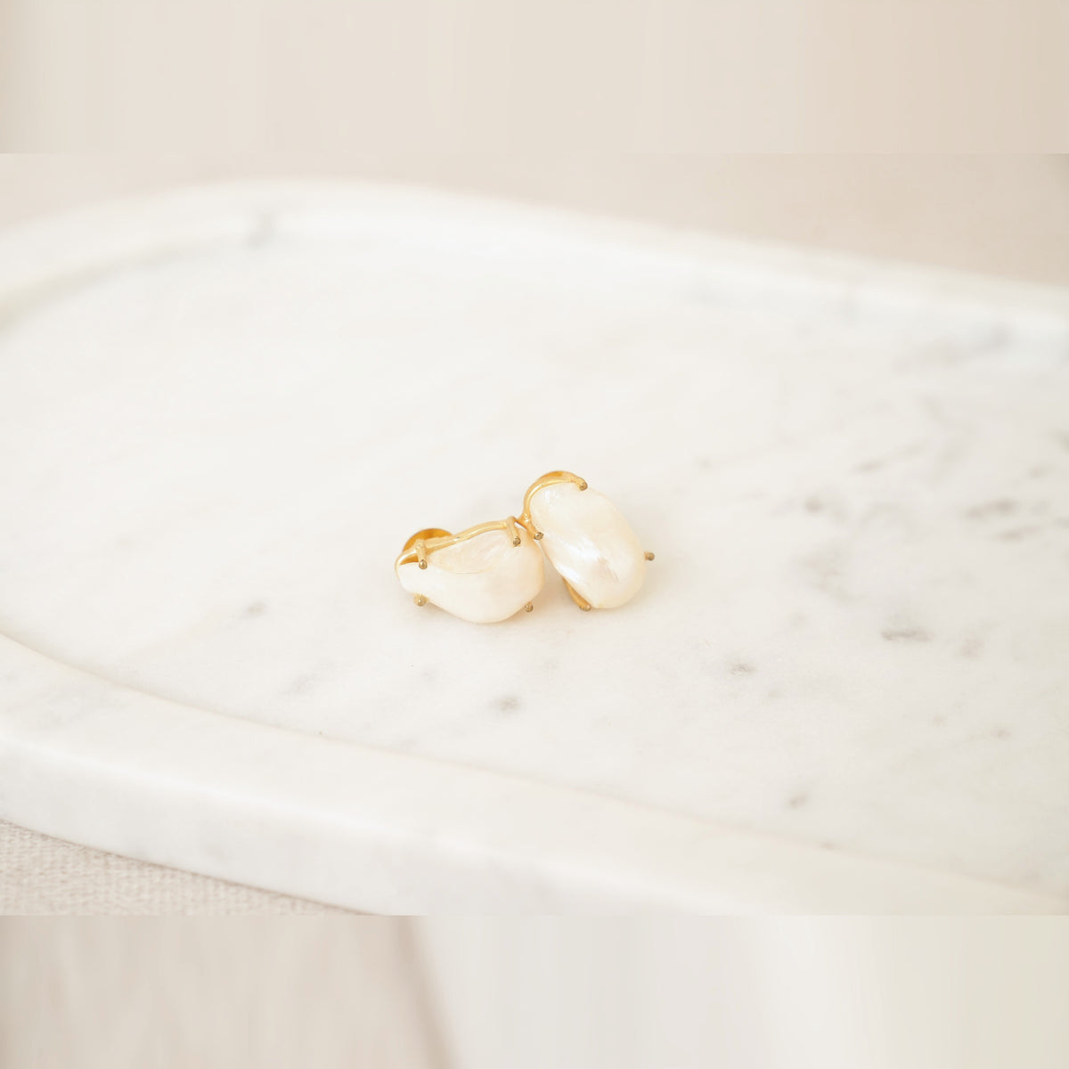 Baroque Pearl Stud Earrings - Prong Set
