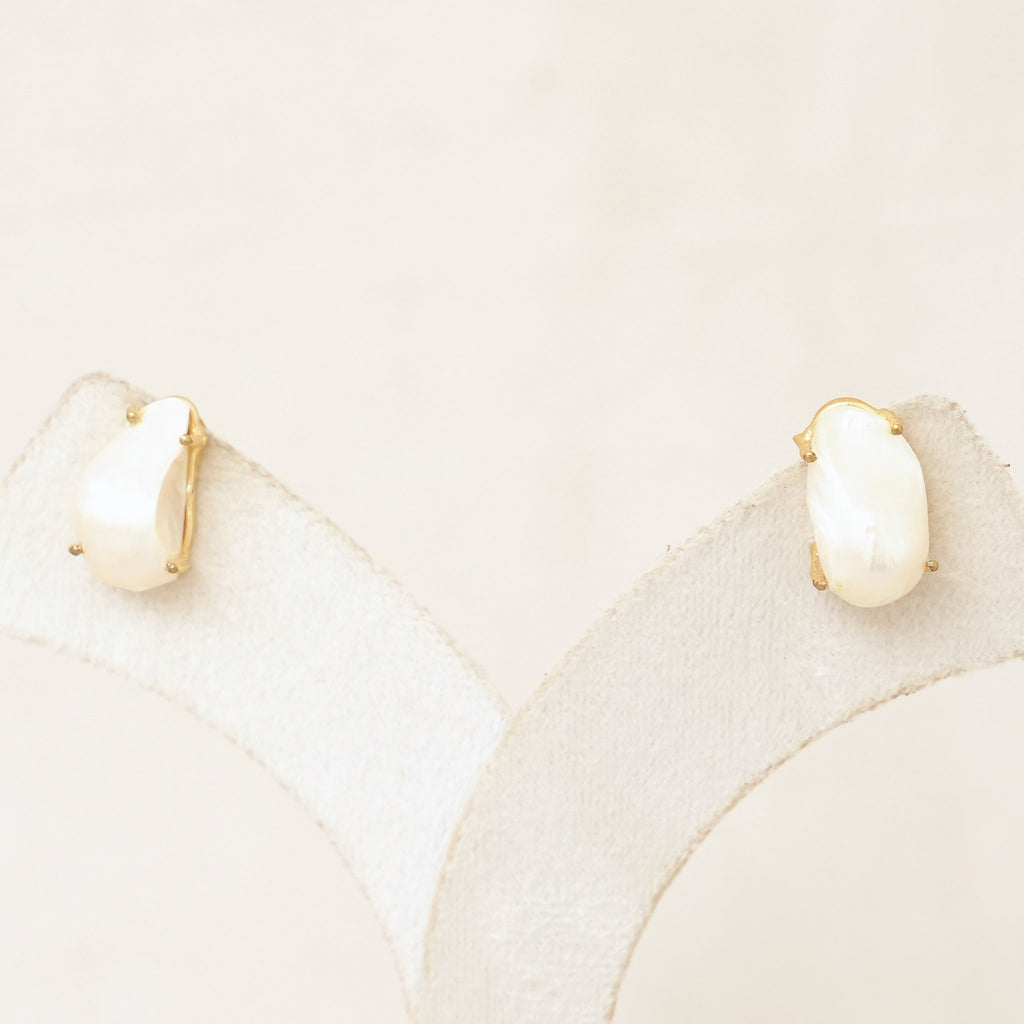 Baroque Pearl Stud Earrings - Prong Set