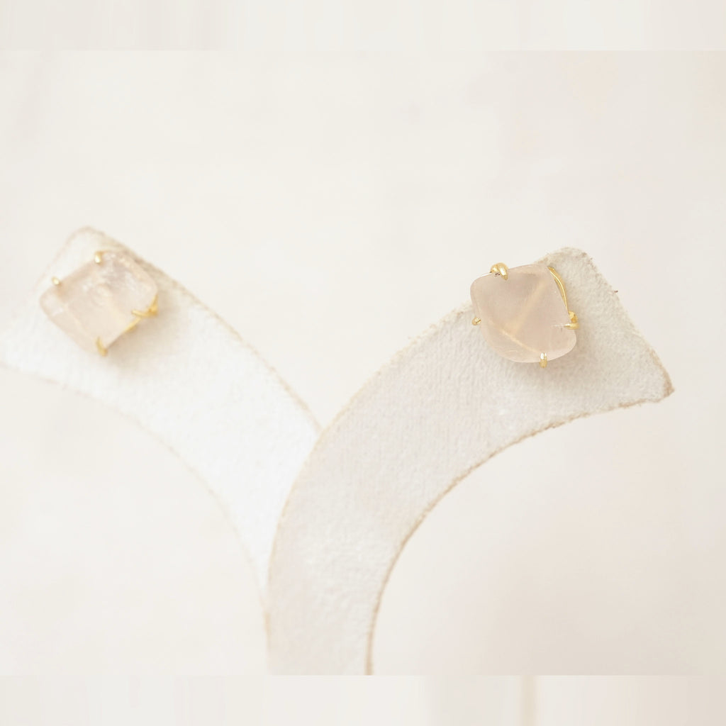 Raw Gemstone Prong Stud Earrings - Clear