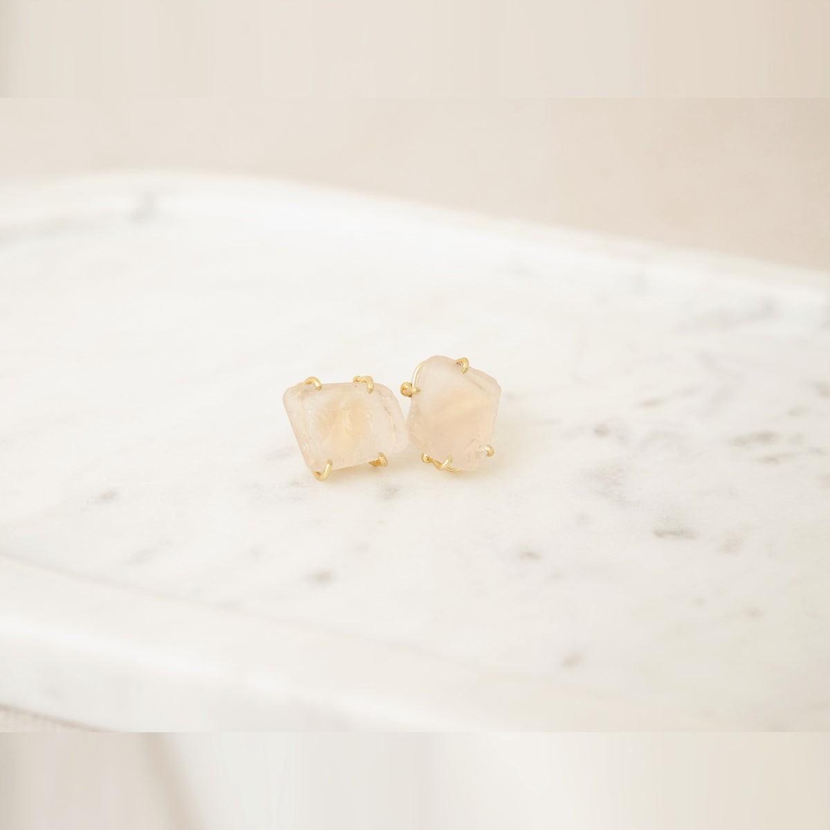Raw Gemstone Prong Stud Earrings - Clear