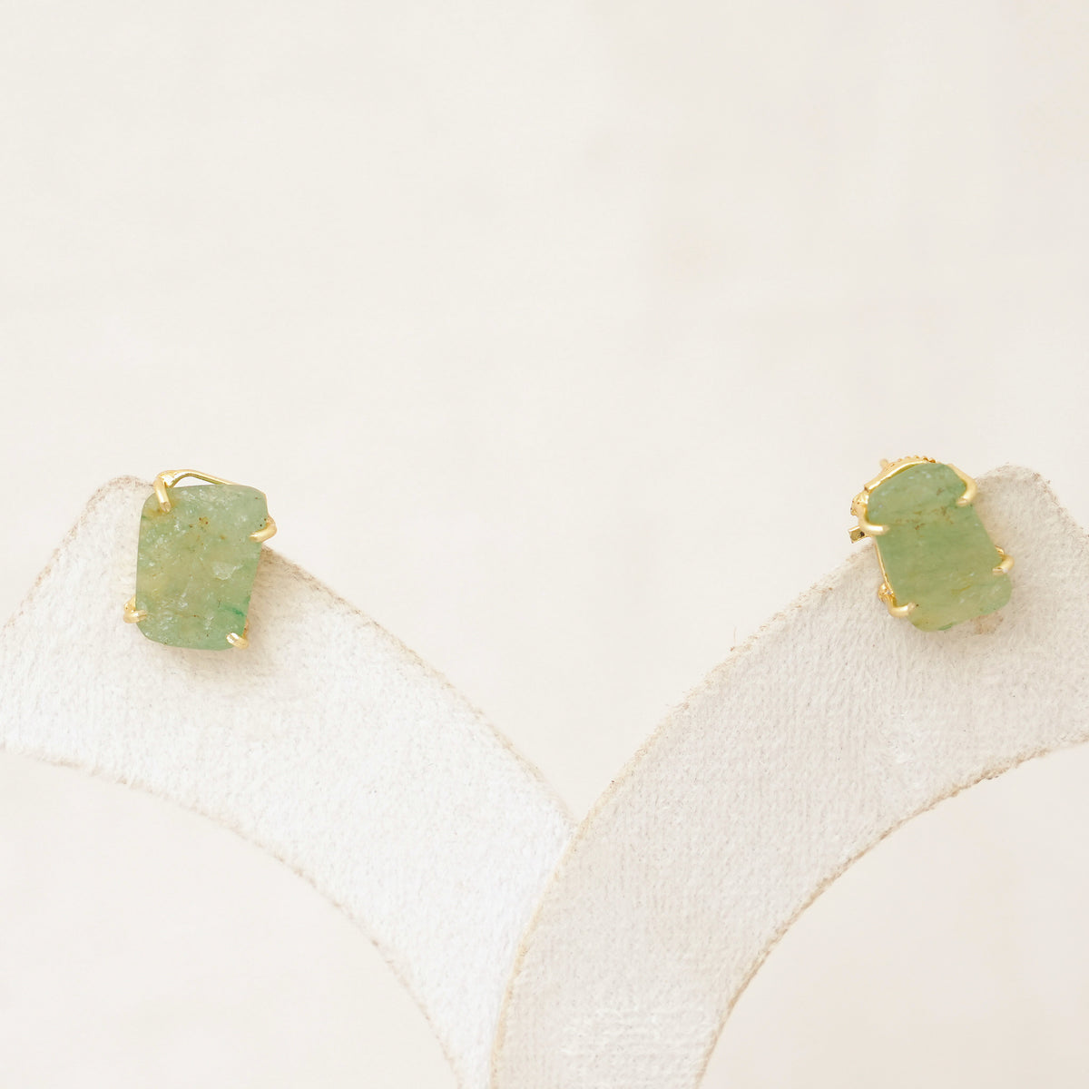 Raw Gemstone Prong Stud Earrings - Green