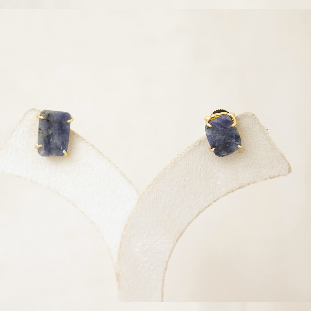 Raw Gemstone Prong Stud Earrings - Blue