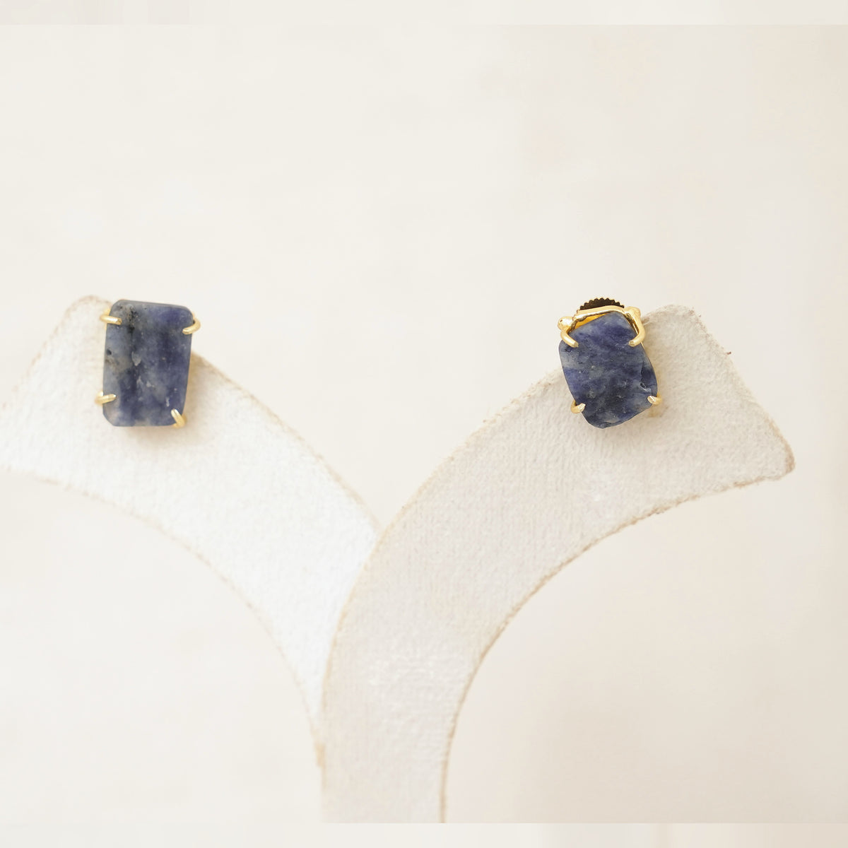 Raw Gemstone Prong Stud Earrings - Blue