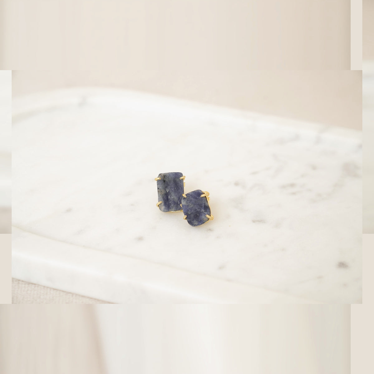 Raw Gemstone Prong Stud Earrings - Blue