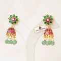 Ruby Lotus Jhumka with Green Floral Top