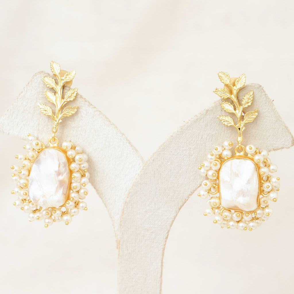 Baroque Pearl Gold Leaf Drop Earrings
