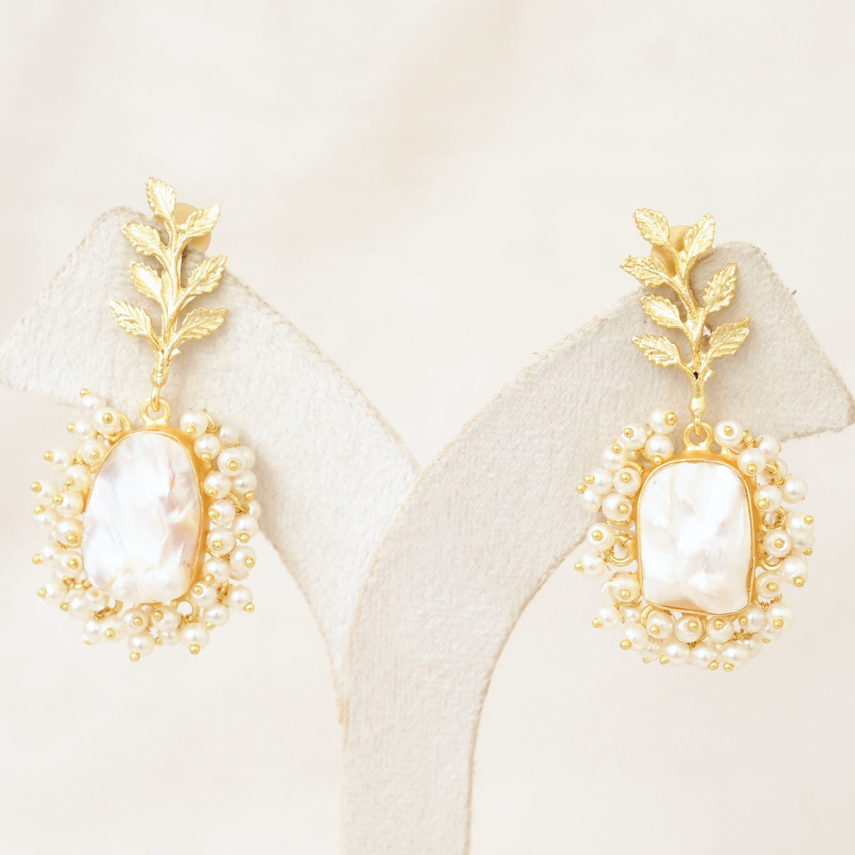 Baroque Pearl Gold Leaf Drop Earrings