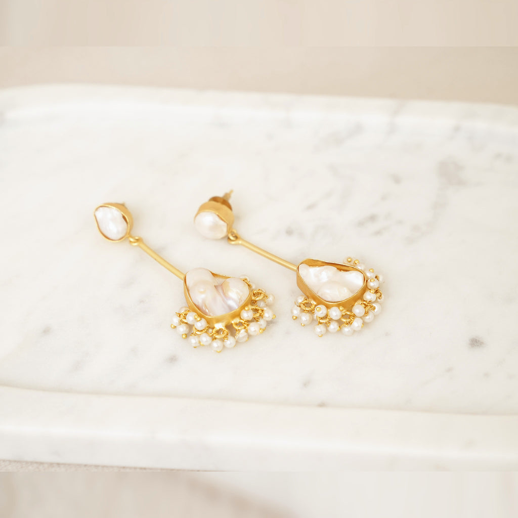 Baroque Pearl Long Bar Drop Earrings