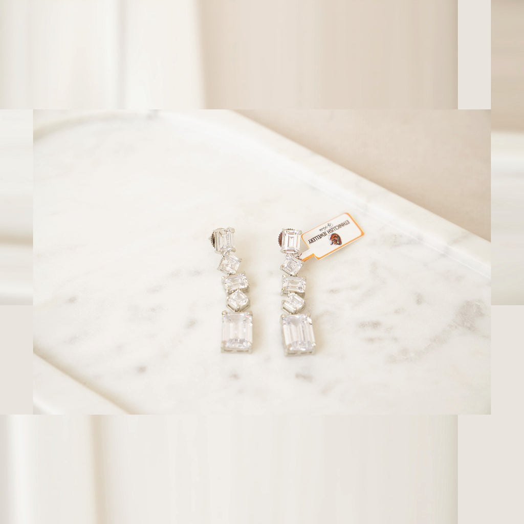 Emerald-Cut Crystal Linear Drop Earrings