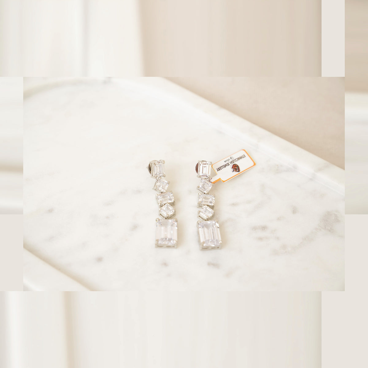 Emerald-Cut Crystal Linear Drop Earrings