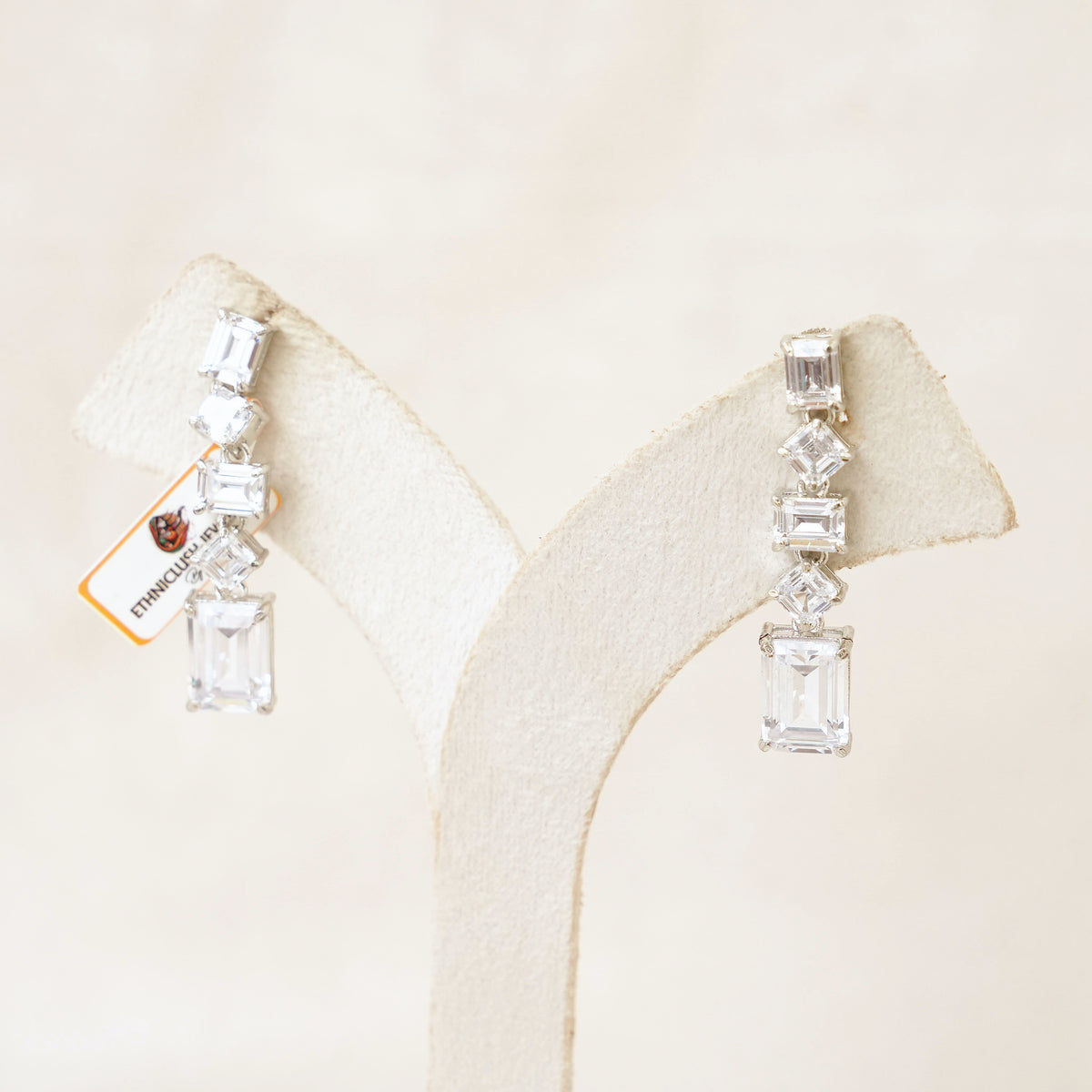 Emerald-Cut Crystal Linear Drop Earrings