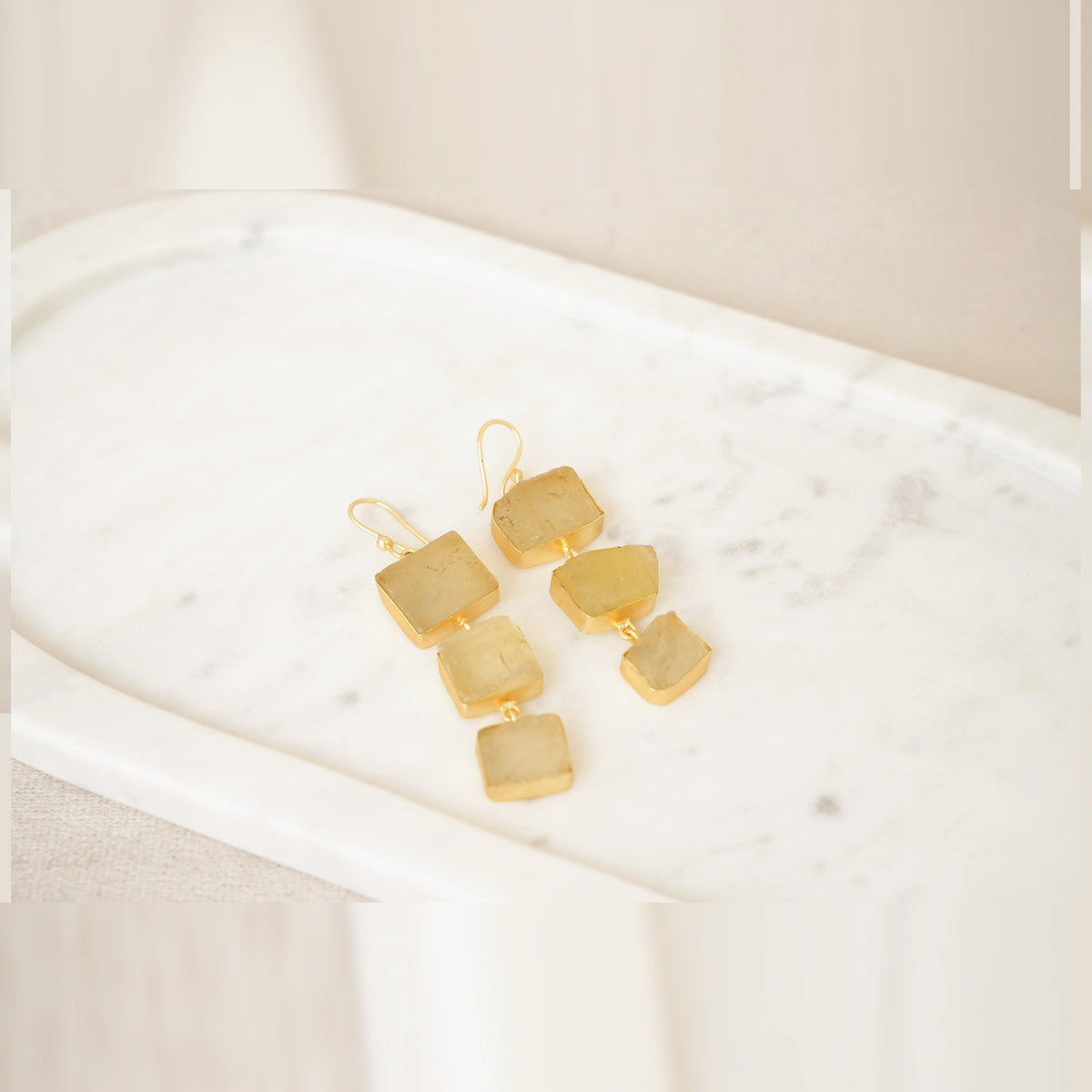 Raw Gemstone Linear Drop Earrings - Yellow