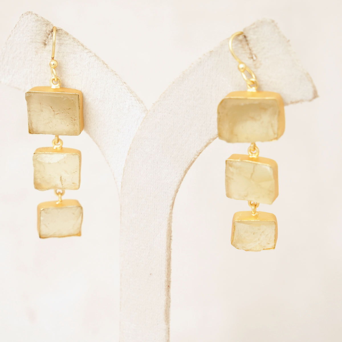 Raw Gemstone Linear Drop Earrings - Yellow