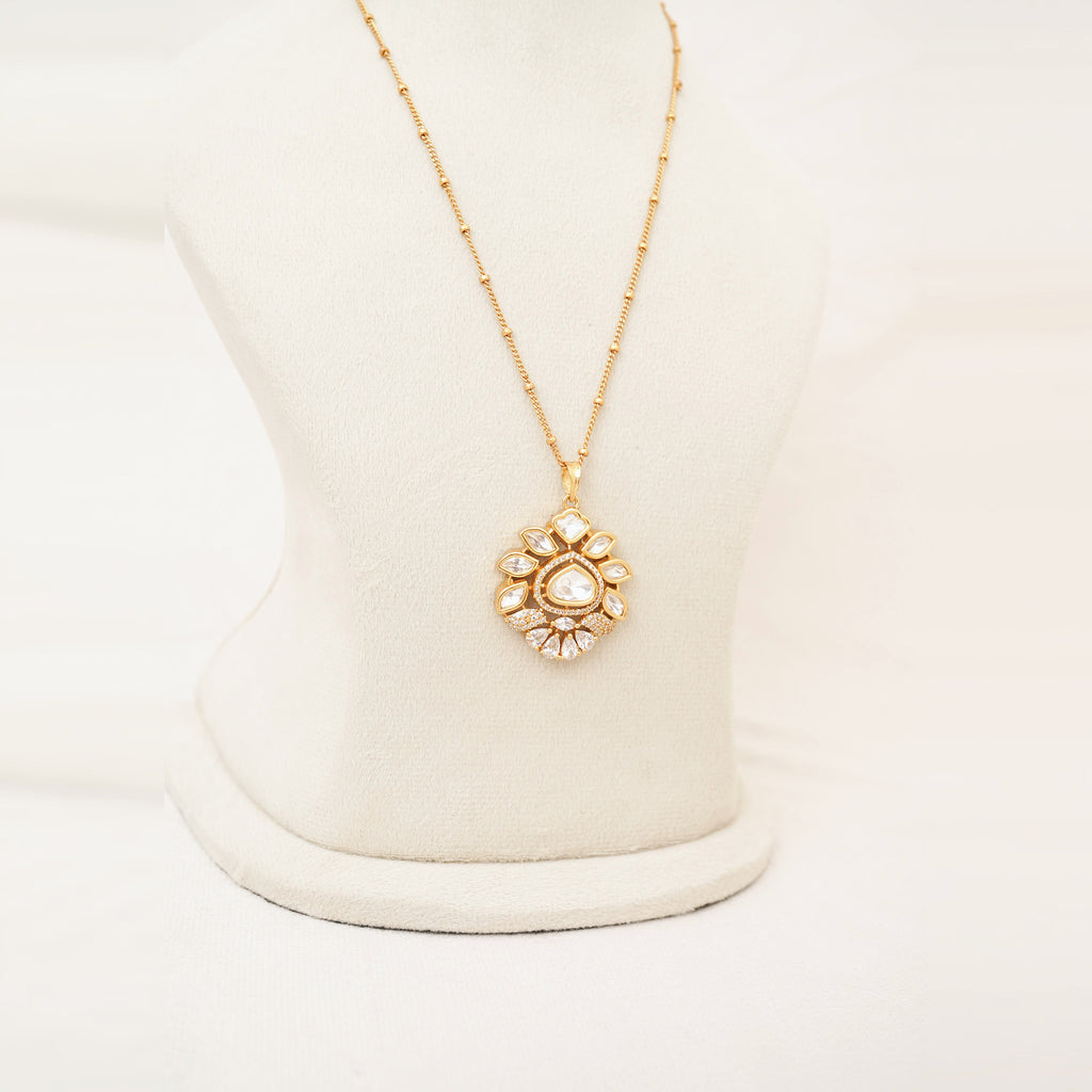 Kundan Polki Floral Pendant Necklace Set