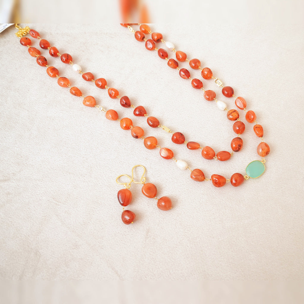 Carnelian & Pearl Two-Strand Necklace Set