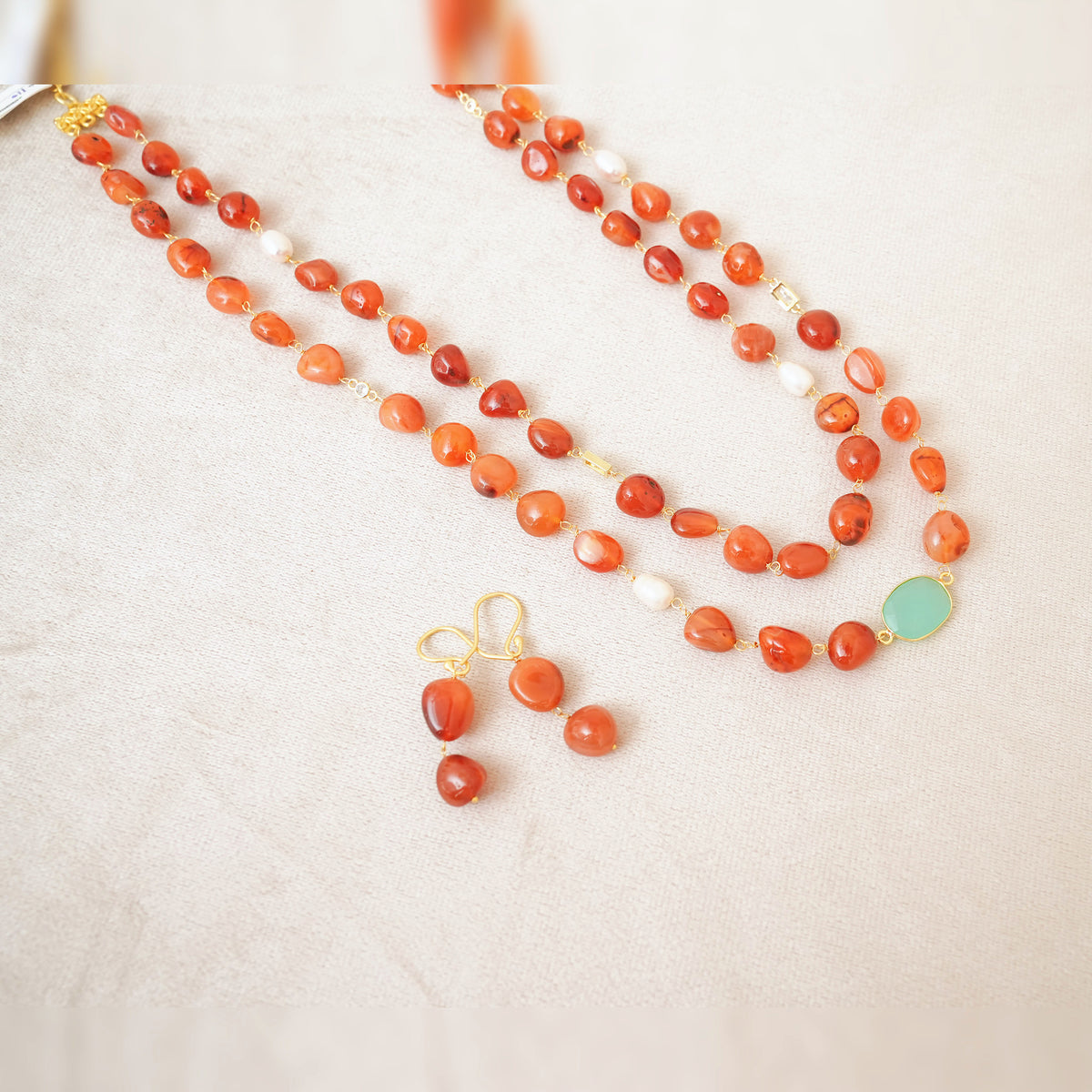 Carnelian & Pearl Two-Strand Necklace Set