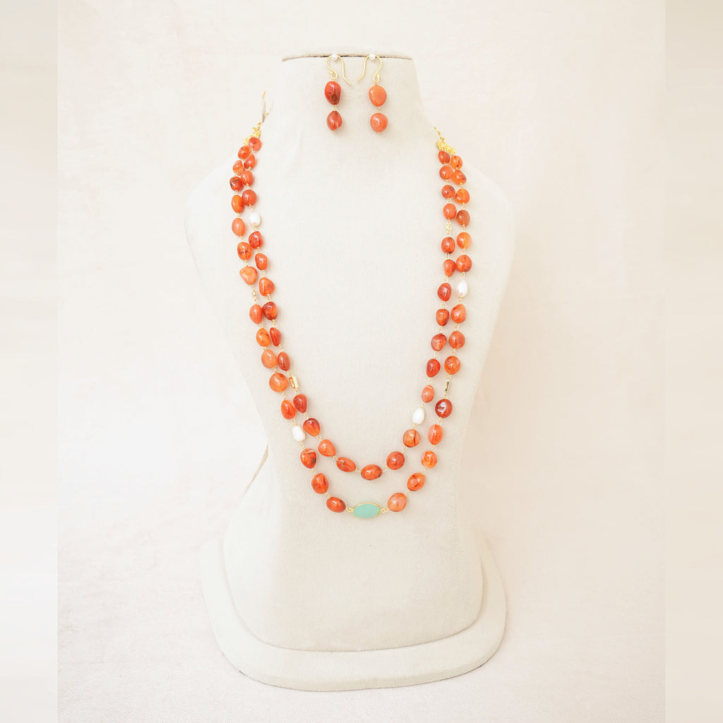 Carnelian & Pearl Two-Strand Necklace Set