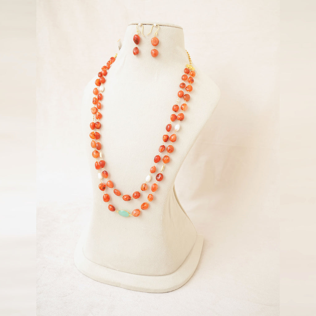 Carnelian & Pearl Two-Strand Necklace Set