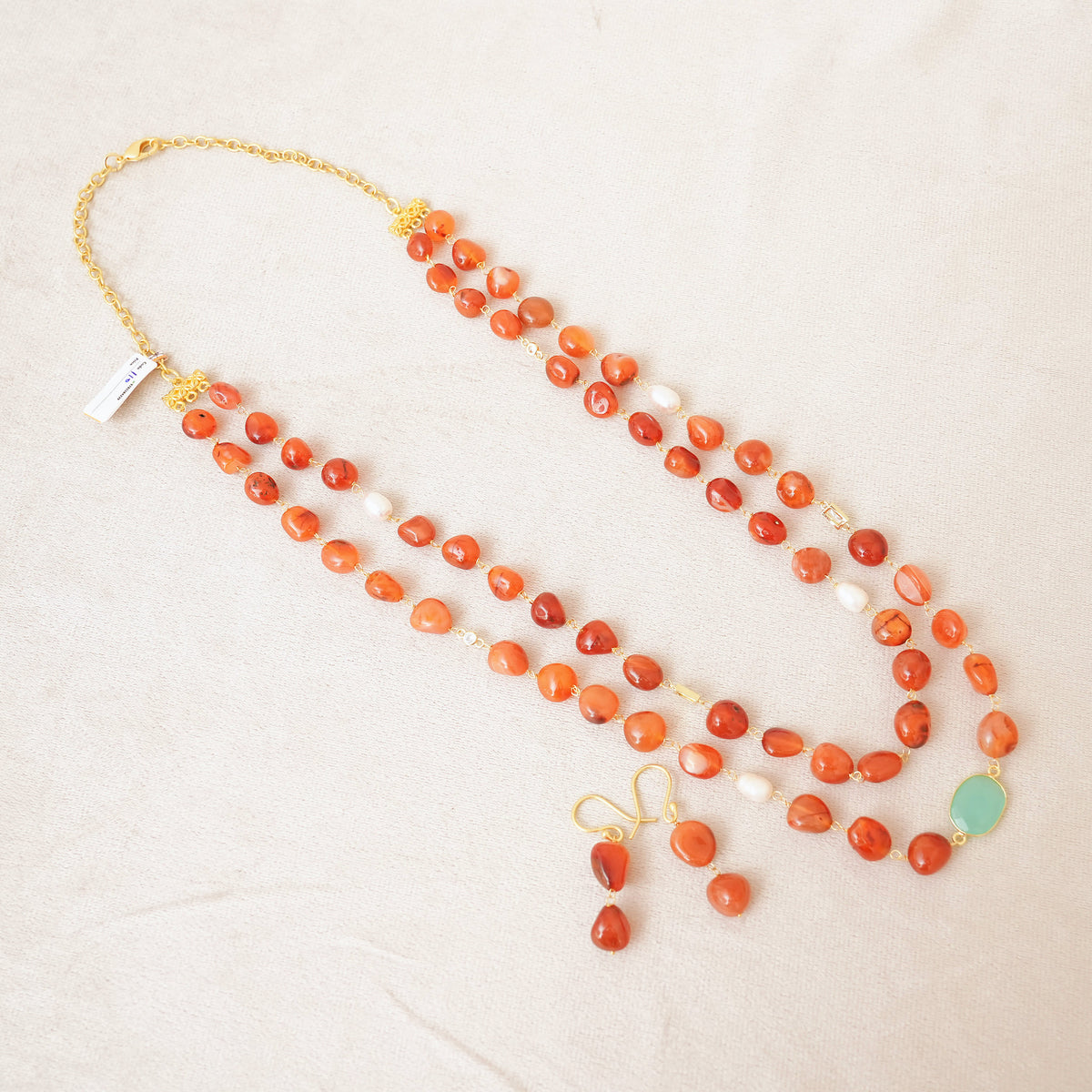 Carnelian & Pearl Two-Strand Necklace Set