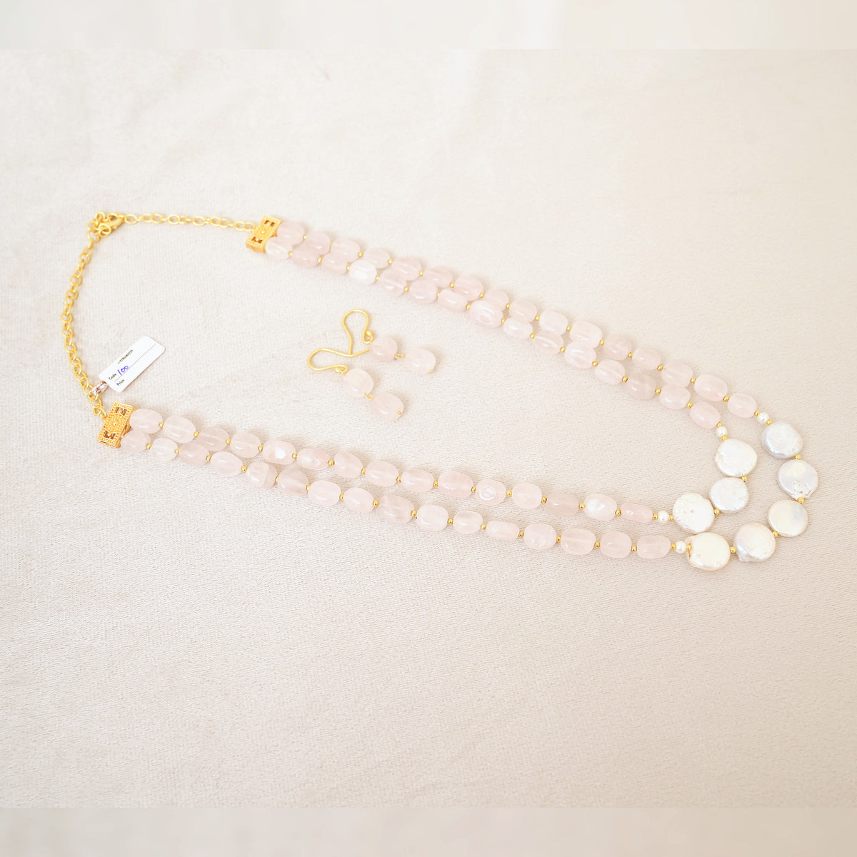 Rose Quartz & Coin Pearl Layered Necklace Set