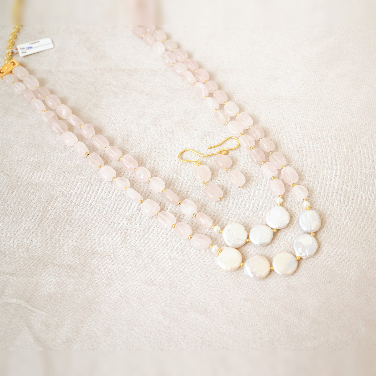 Rose Quartz & Coin Pearl Layered Necklace Set