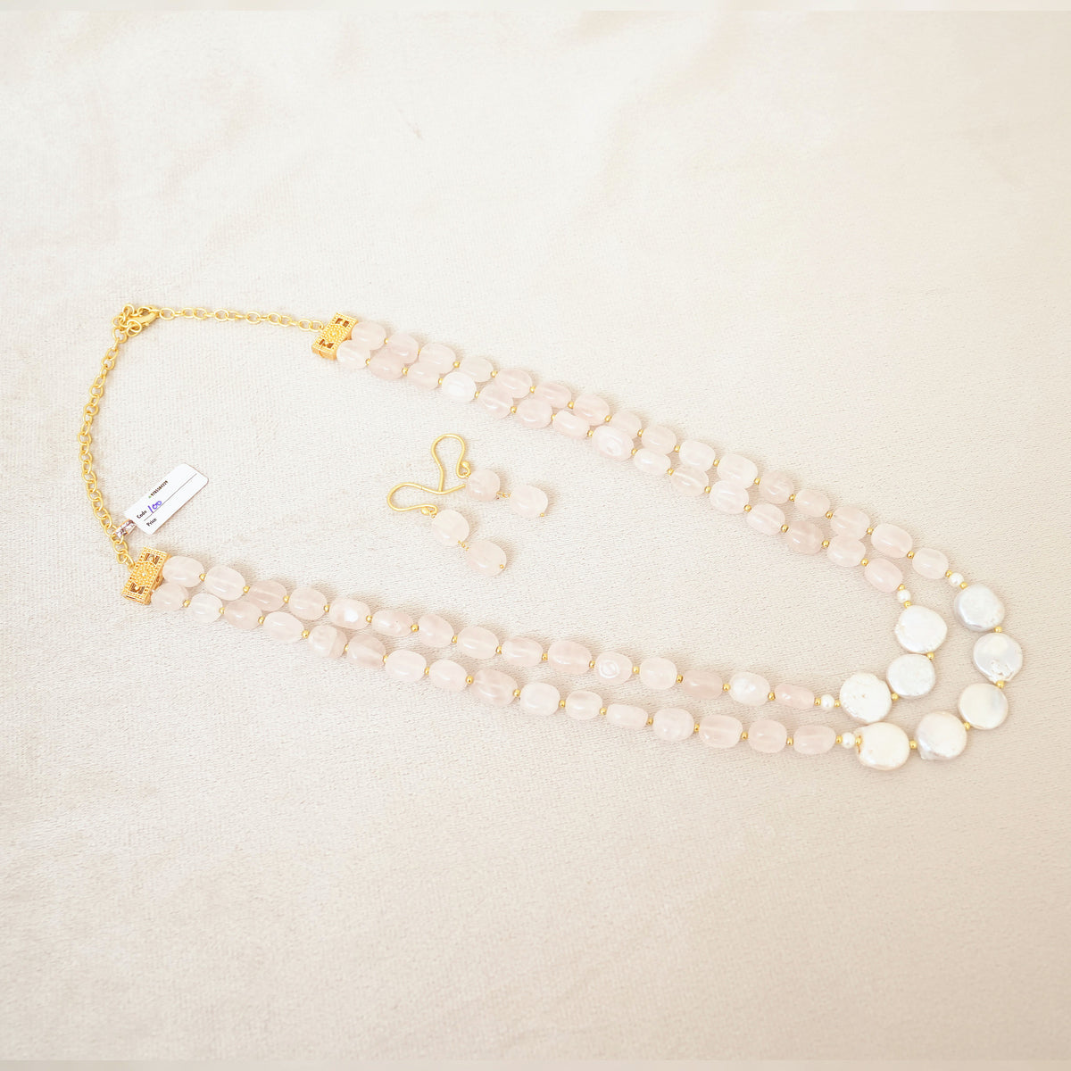 Rose Quartz & Coin Pearl Layered Necklace Set