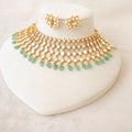 Kundan Bridal Choker Set with Green Bead Drops