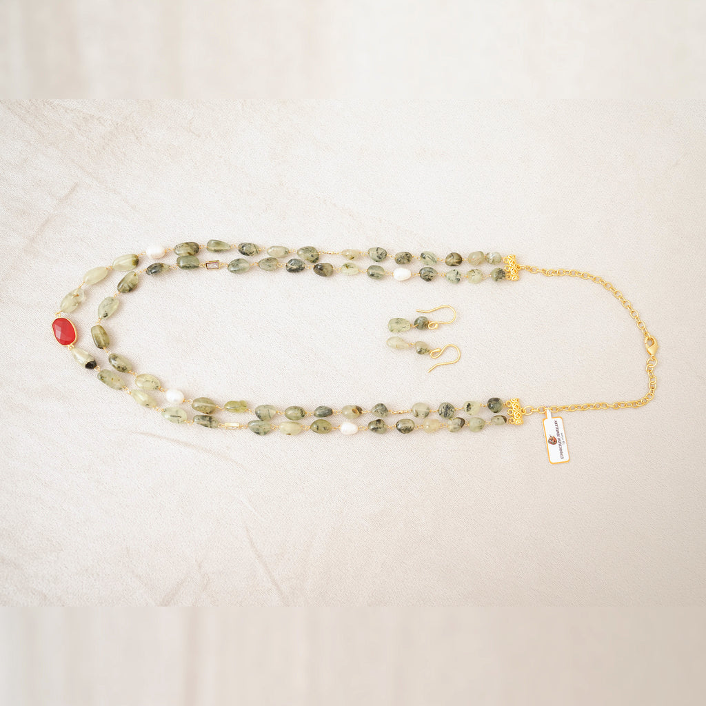 Prehnite & Pearl Two-Layer Necklace Set