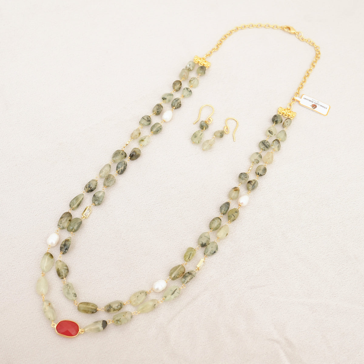 Prehnite & Pearl Two-Layer Necklace Set