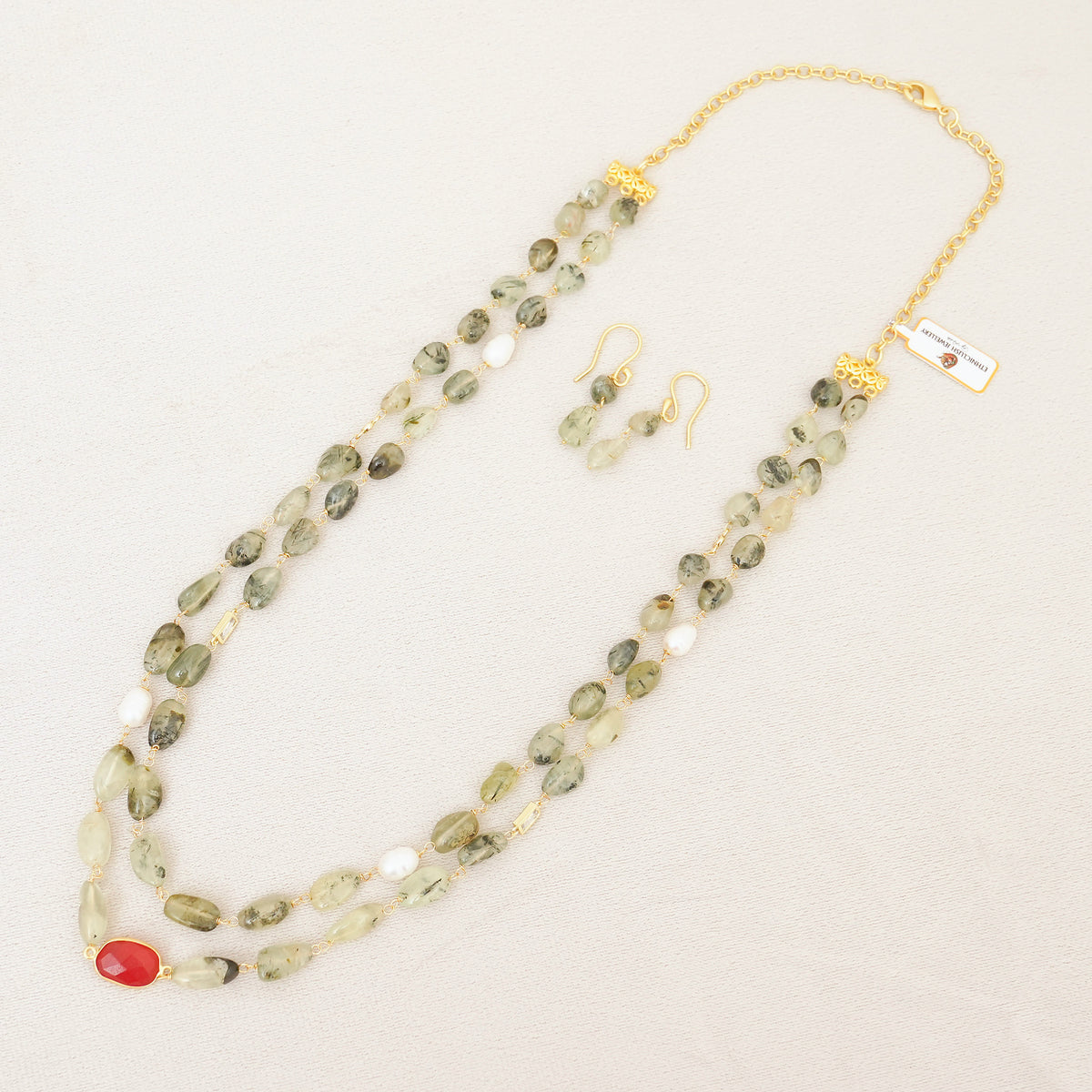 Prehnite & Pearl Two-Layer Necklace Set