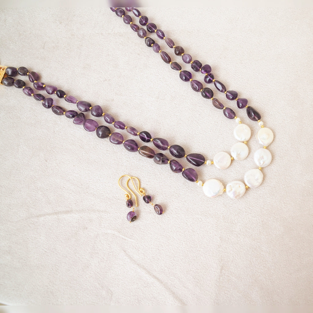 Amethyst & Coin Pearl Layered Necklace Set