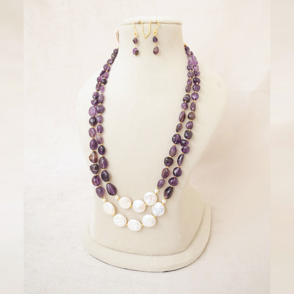 Amethyst & Coin Pearl Layered Necklace Set