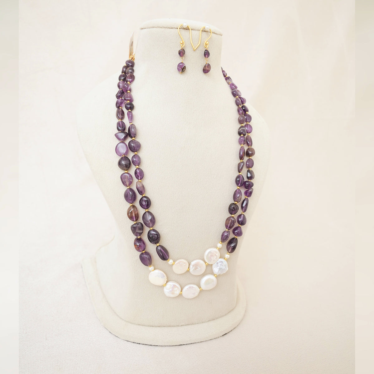 Amethyst & Coin Pearl Layered Necklace Set