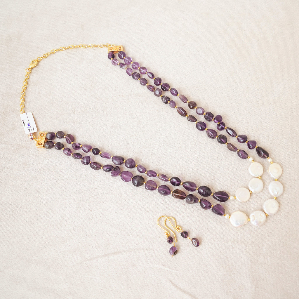 Amethyst & Coin Pearl Layered Necklace Set