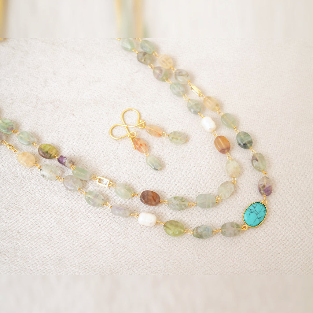 Fluorite & Pearl Layered Necklace Set