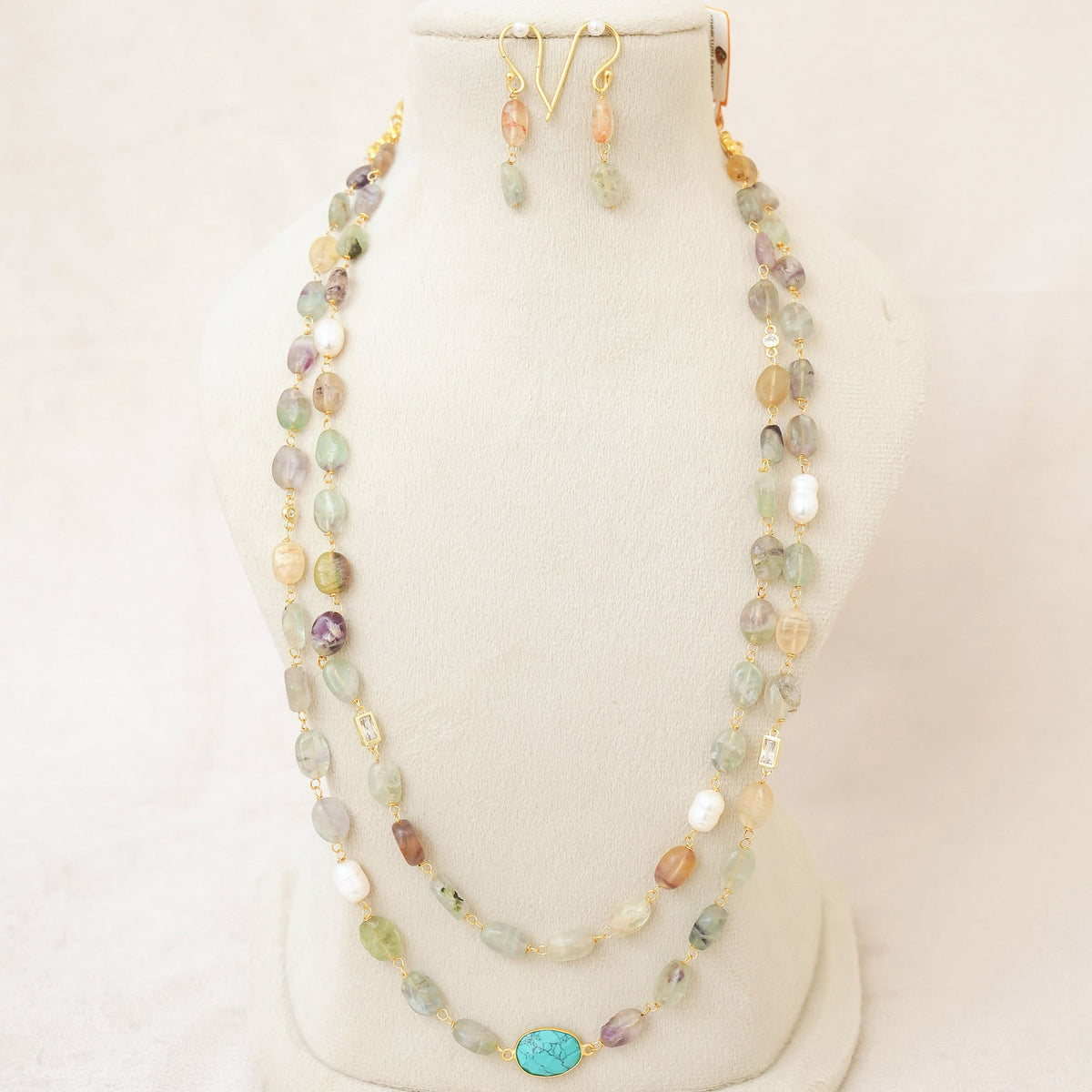 Fluorite & Pearl Layered Necklace Set